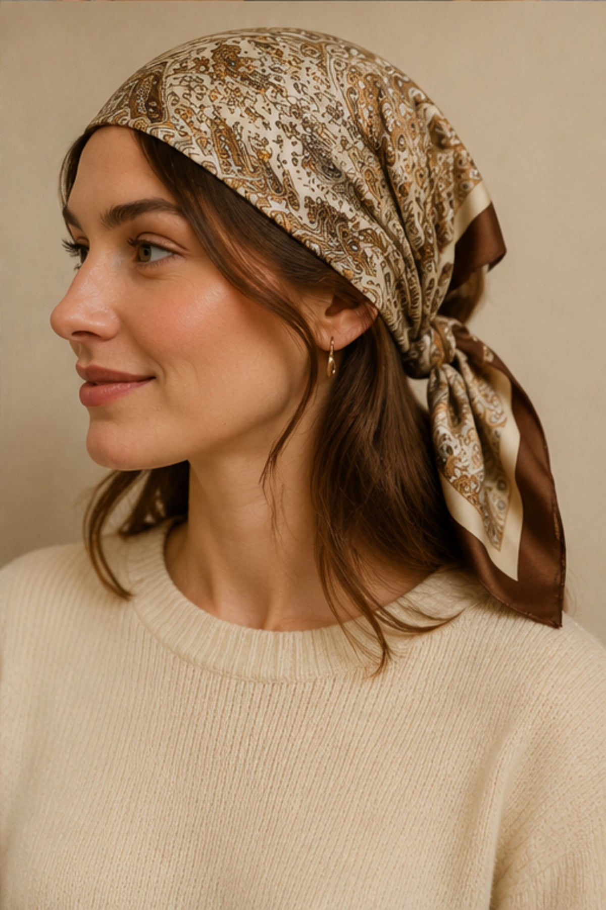 Brown Paisley Border Square Scarf alternate product view