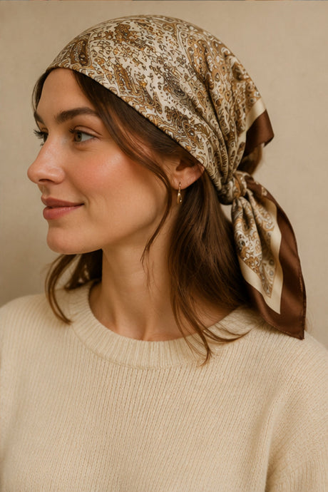 Brown Paisley Border Square Scarf alternate product view