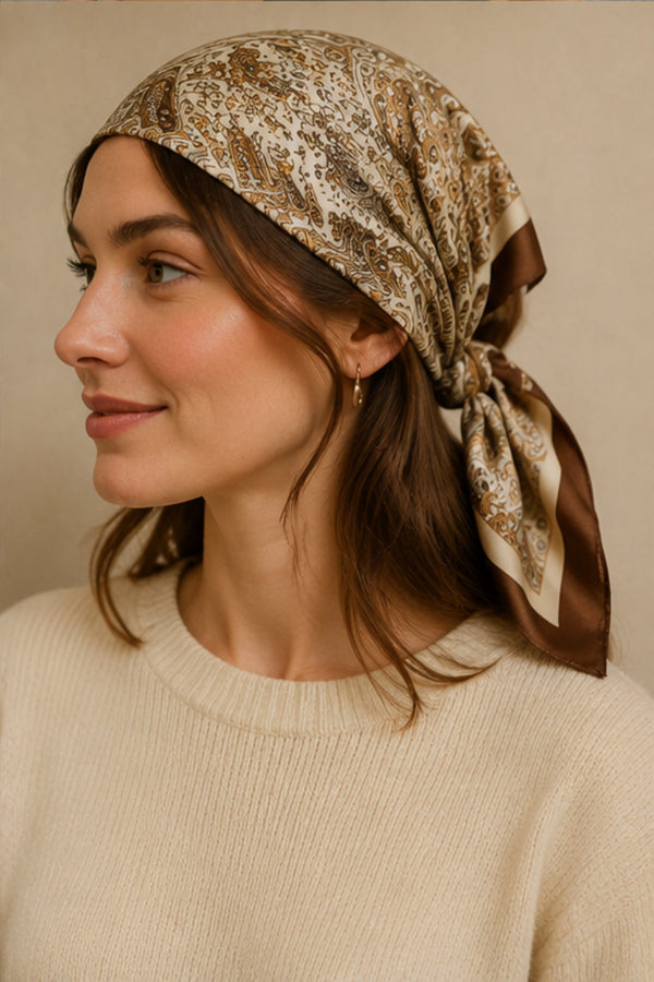 Brown Paisley Border Square Scarf alternate product view
