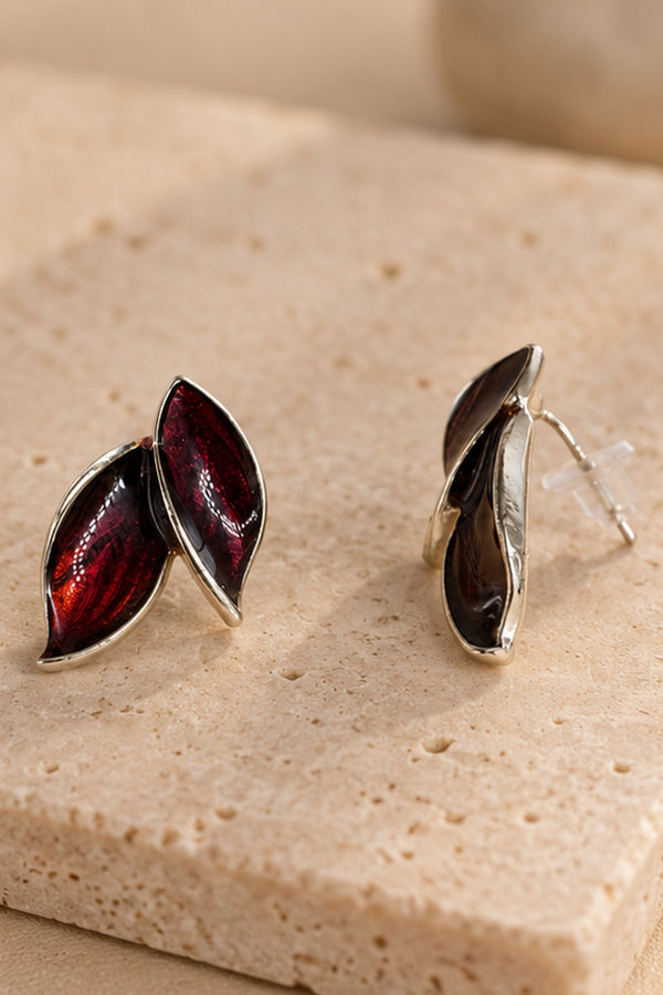 Burgundy Leaf Stud Earrings