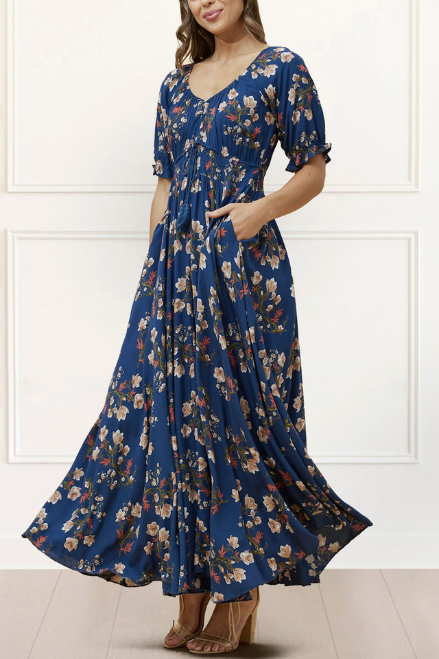 Carla Maxi Dress Floral Puff Short Sleeves