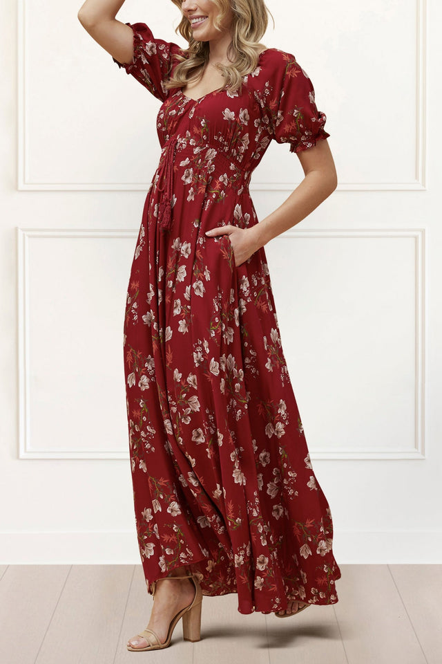 Carla Maxi Dress Floral Puff Short Sleeves