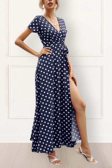 Cassandra Maxi Dress Polka Dot Print Side Slit