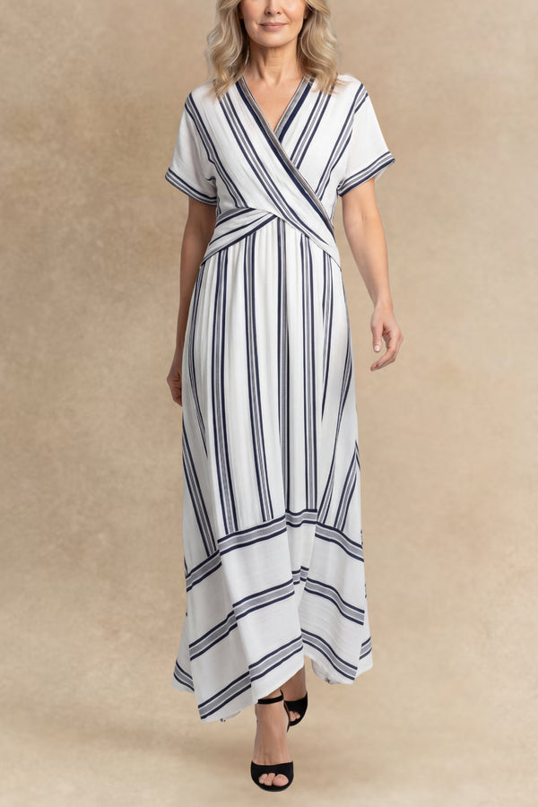 Dixie Robe Longue Décolleté Croisé Rayée