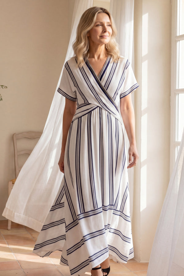 Dixie Robe Longue Décolleté Croisé Rayée