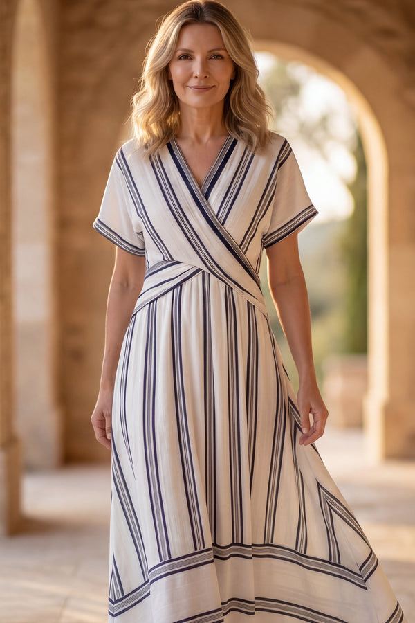 Dixie Robe Longue Décolleté Croisé Rayée