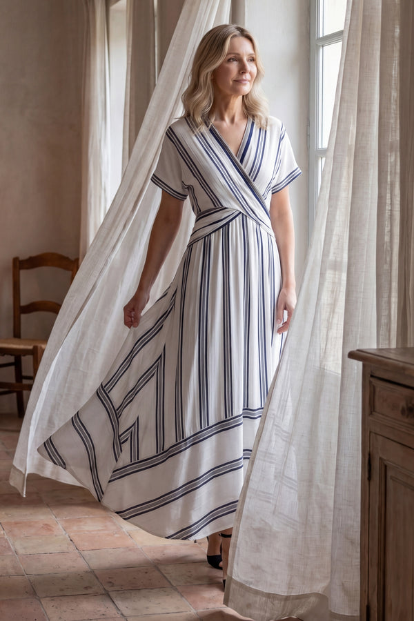 Dixie Robe Longue Décolleté Croisé Rayée