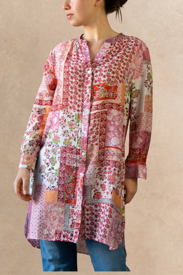 Lara Robe Tunique Bohème Imprimé Patchwork Manches Longues