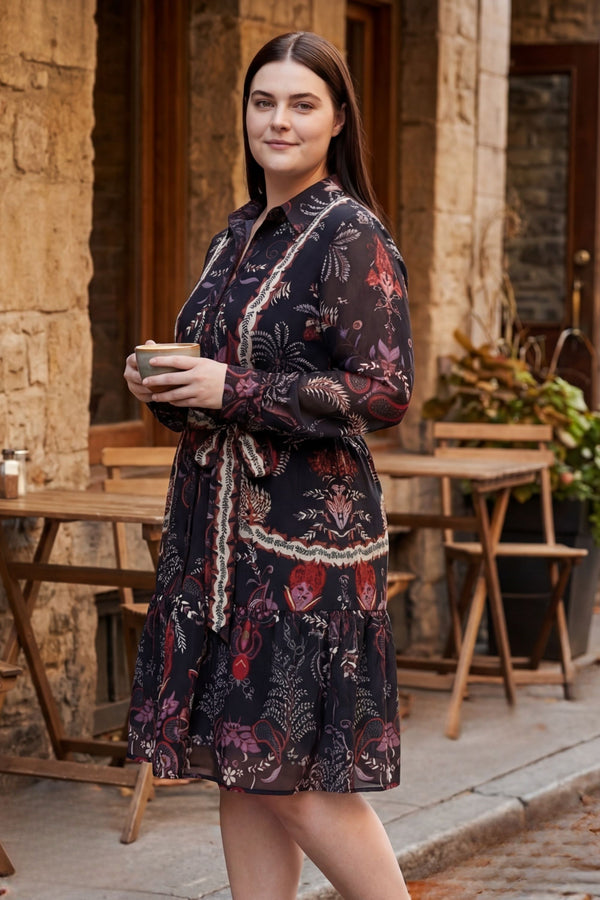 Robe chemise bohème noire Etna