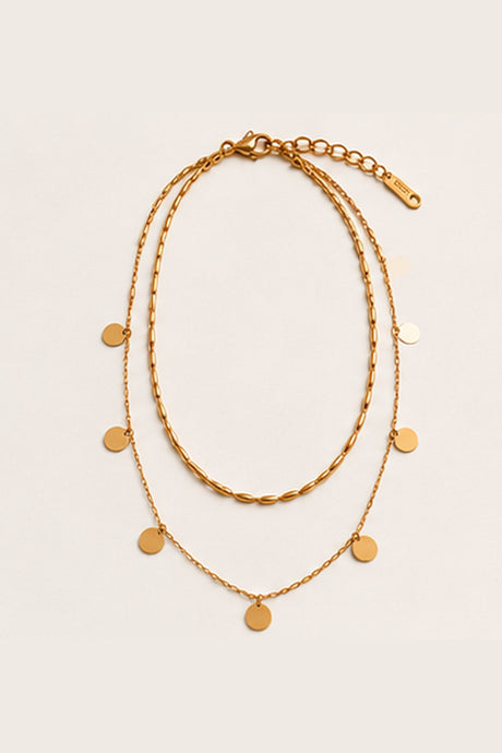 Gold-Tone Double-Layer Disc Necklace product view, two-row gold-tone necklace