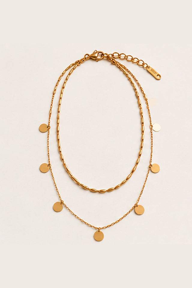 Gold-Tone Double-Layer Disc Necklace product view, two-row gold-tone necklace