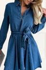 Gracie Mini Dress Shirt Denim Long Sleeves - Onze Montreal Blue / S Sold by Ô-MARCHÉ Seller