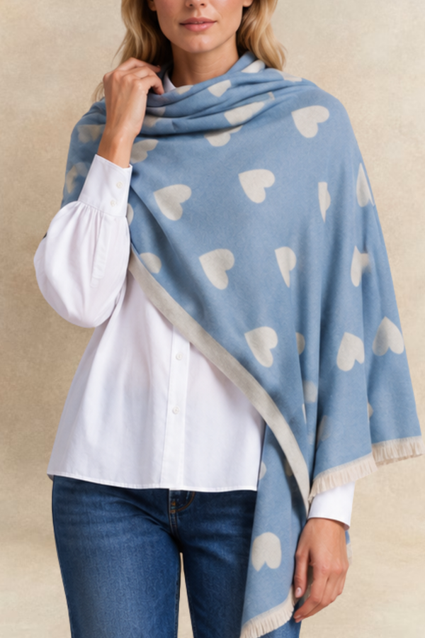Foulard Motif Coeurs Franges