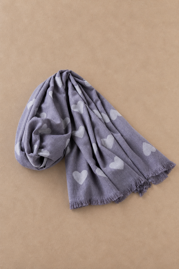 Foulard Motif Coeurs Franges