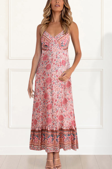 Aveline Maxi Shift Dress Floral Print Thin Straps