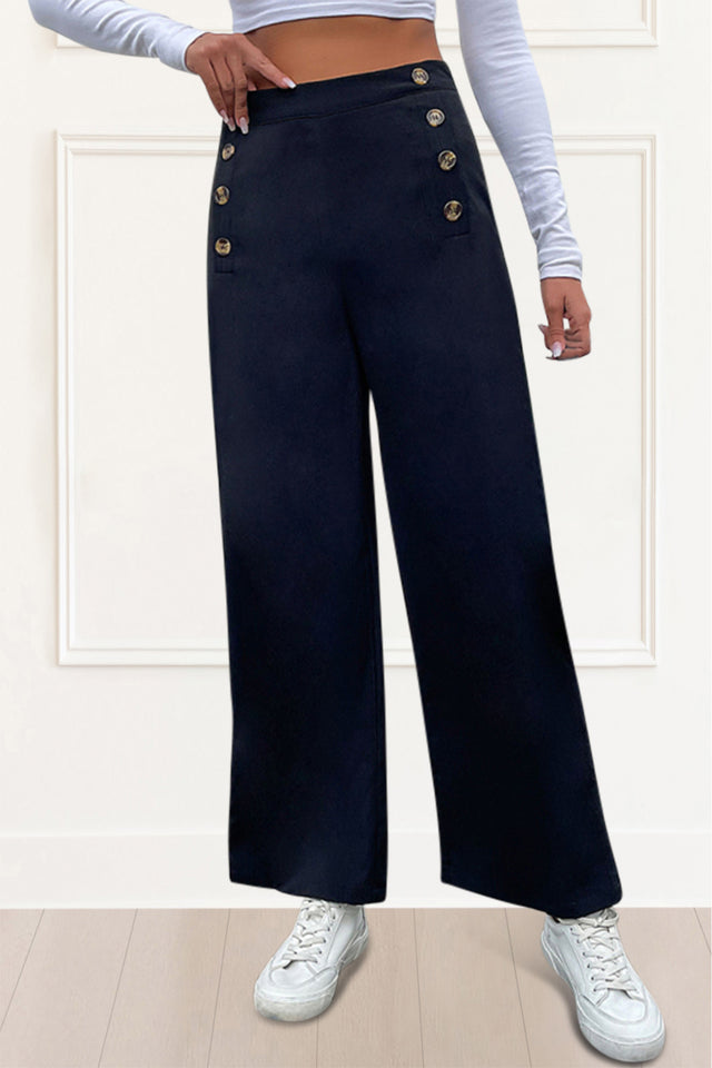 Chloé Pantalon Taille Haute Jambes Larges Uni