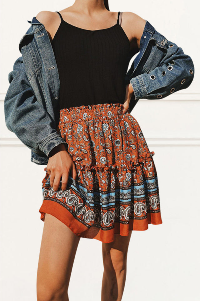 Cassandra Skirt Bohemian Print Ruffle Details