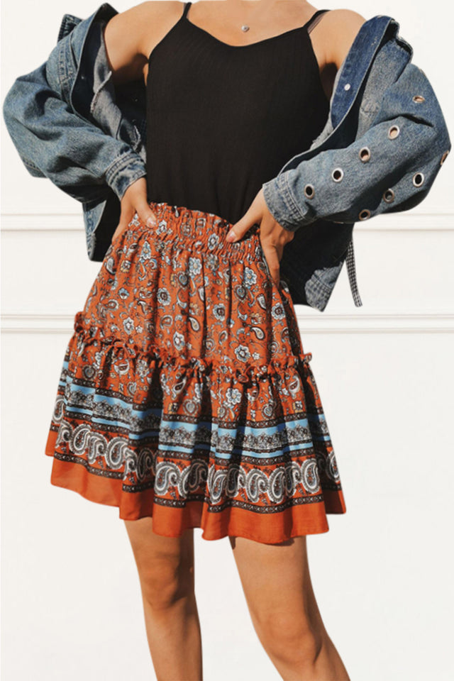 Cassandra Skirt Bohemian Print Ruffle Details