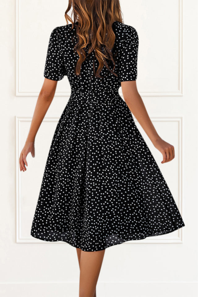 Liora Dress Fit & Flare Polka Dot Print Waist Tie