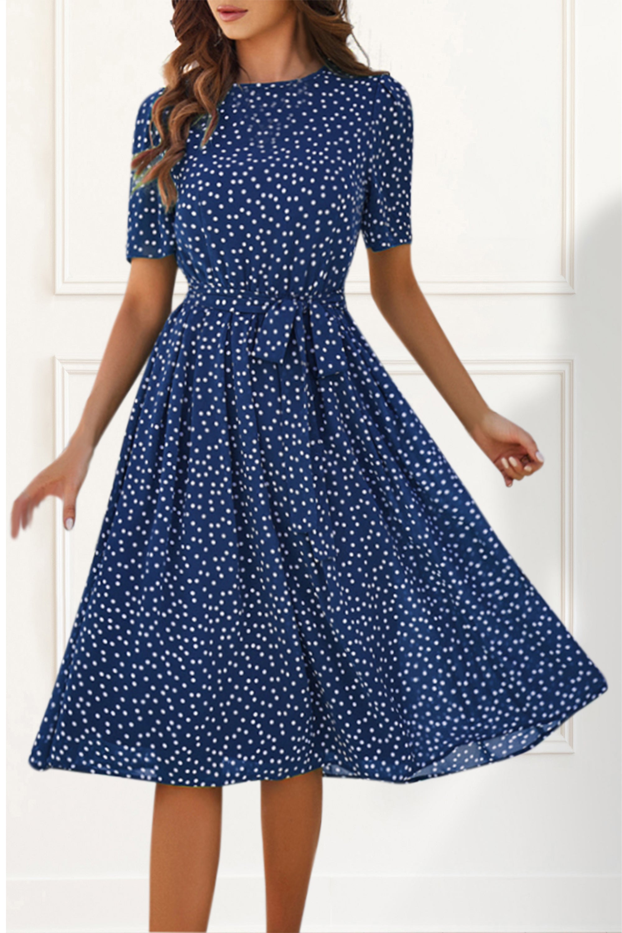 Blue polka dot long sleeve dress best sale