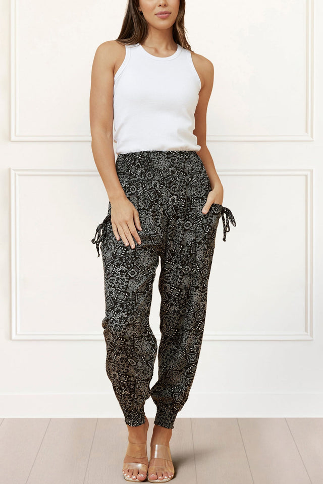 Issa Pantalon Sarouel Boheme Taille Nid D'Abeilles