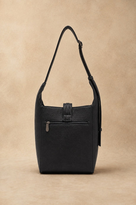 Jaime 2-in-1 Hobo Bag in black – back zipper pocket and adjustable strap