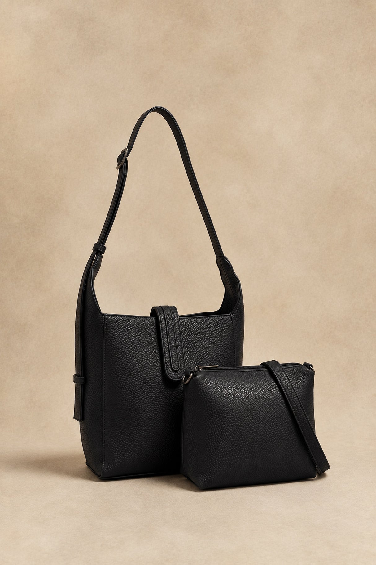 Jaime 2-in-1 Hobo Bag in black with removable crossbody pouch – front view