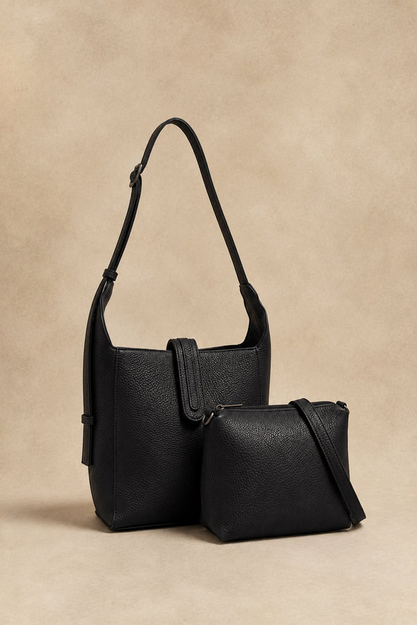 Jaime 2-in-1 Hobo Bag in black with removable crossbody pouch – front view
