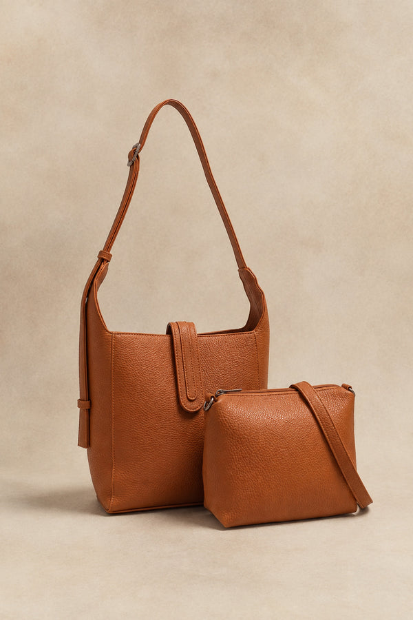 Jaime 2-in-1 Hobo Bag in brown with removable crossbody pouch – front view