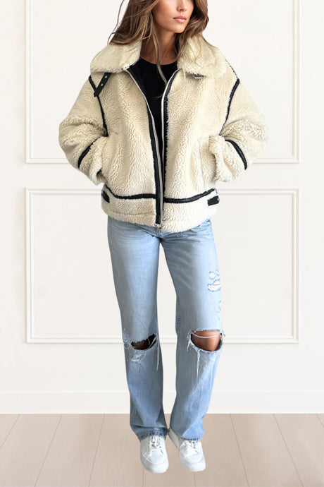 Kianna Coat Belt Cuff Long Sleeves Fur Collar