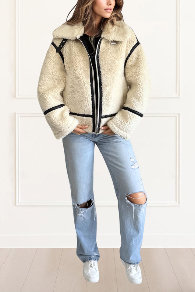 Kianna Coat Belt Cuff Long Sleeves Fur Collar