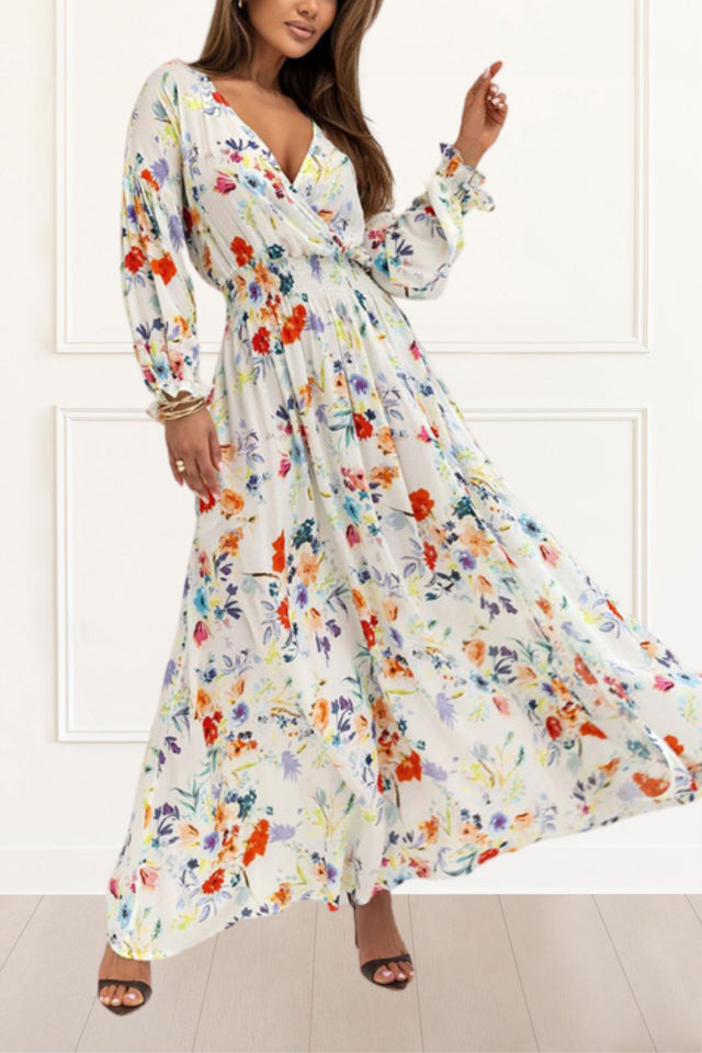 Lina Maxi Dress Crossover Floral Print Side Slit