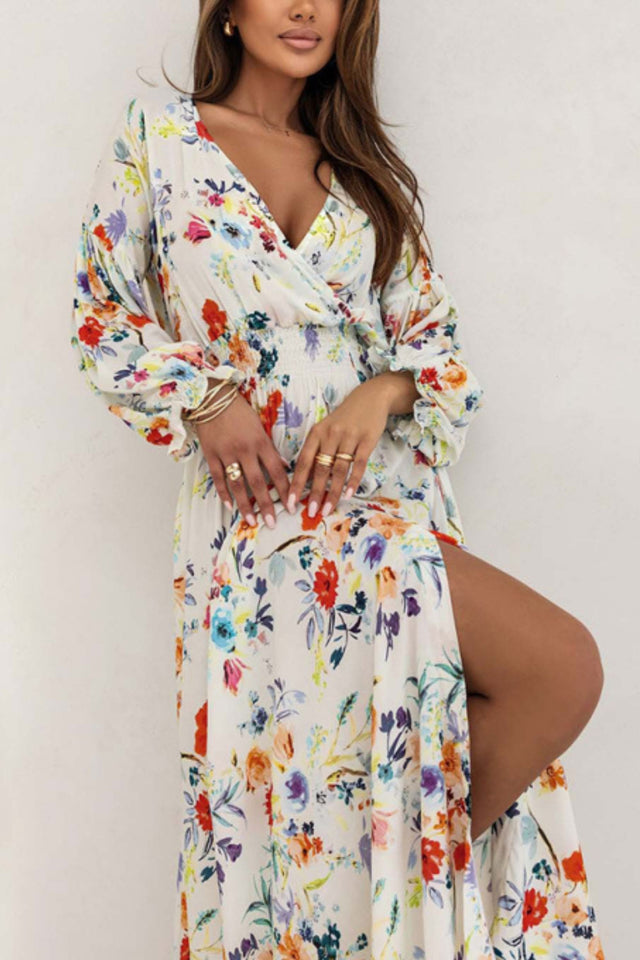 Lina Maxi Dress Crossover Floral Print Side Slit