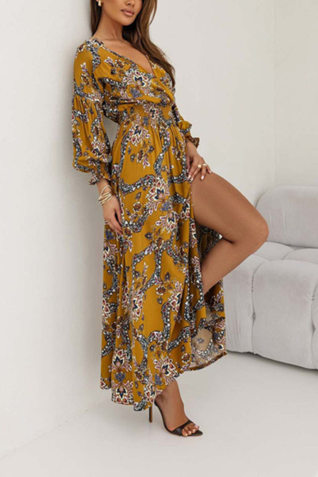 Lina Maxi Dress Crossover Floral Print Side Slit