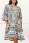 Louise Dress Geo Aztec Print V-Neck