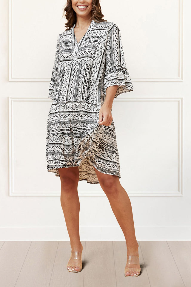 Louise Dress Geo Aztec Print V-Neck