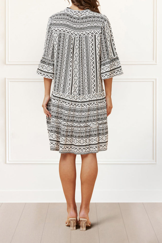 Louise Dress Geo Aztec Print V-Neck