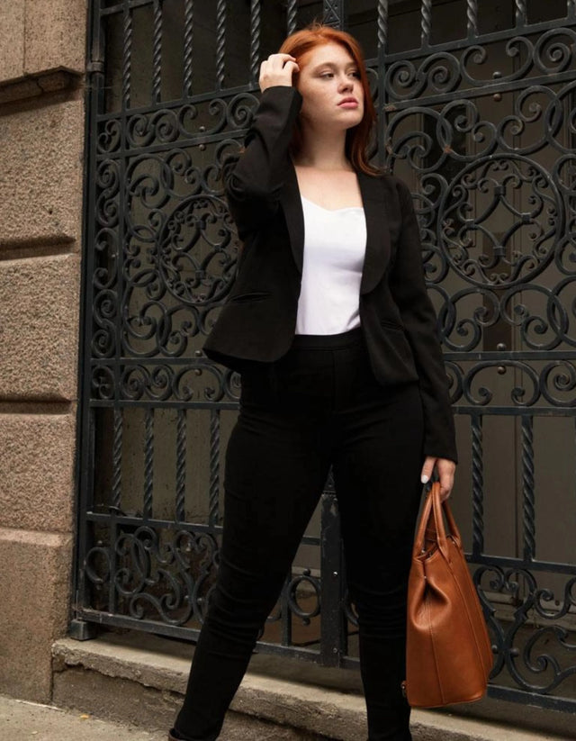 Luce Open Front Blazer Rounded Lapel Black - Onze Montreal
