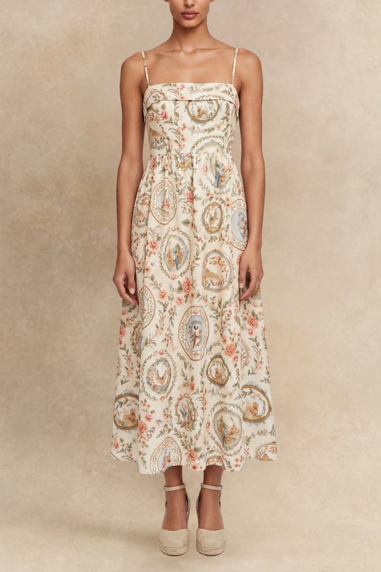 Margareth Robe Midi Bretelles Fines Imprimé Floral 