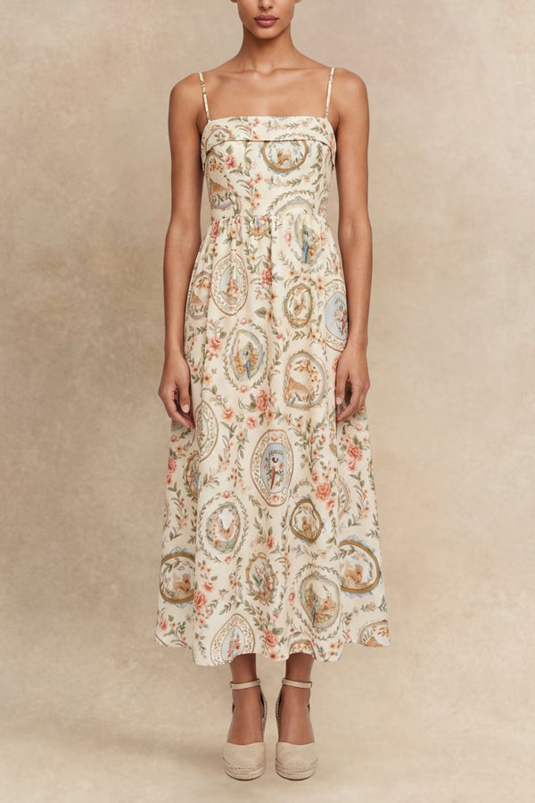 Margareth Robe Midi Bretelles Fines Imprimé Floral 