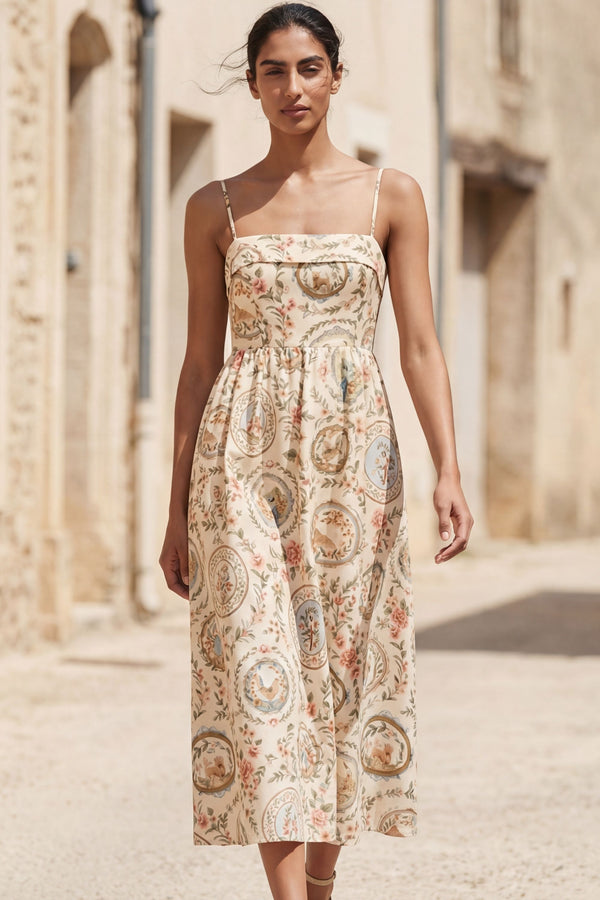 Margareth Robe Midi Bretelles Fines Imprimé Floral 