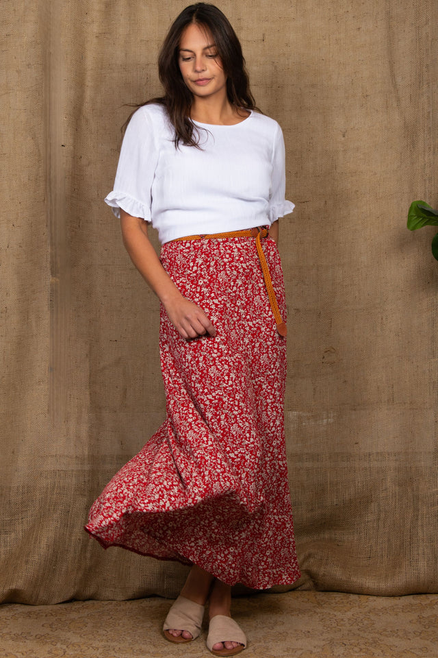 Cassie Long Skirt Ditsy Print Belt Included