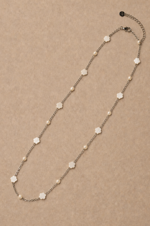 Mother-of-Pearl Flower Chain Necklace