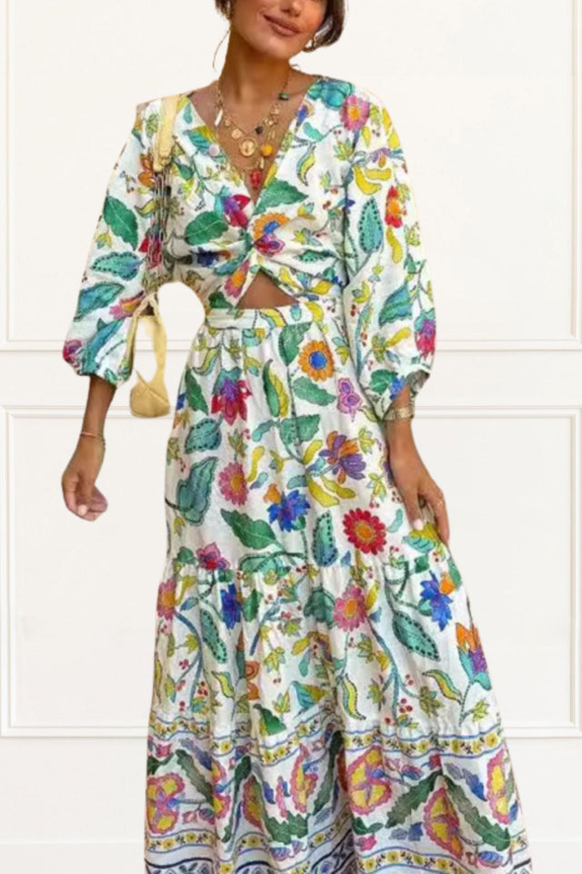 Nancy Midi Boho Dress Floral Print V-Neck - Onze Montreal White / S Sold by Ô-MARCHÉ Seller