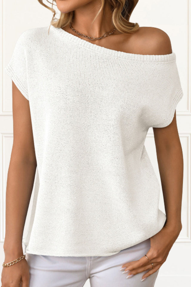 Nina Pullover Sweater Off Shoulder Short Sleeves Solid - Onze Montreal White / S Sold by Ô-MARCHÉ Seller