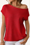 Nina Pullover Sweater Off Shoulder Short Sleeves Solid - Onze Montreal Red / S Sold by Ô-MARCHÉ Seller