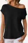 Nina Pullover Sweater Off Shoulder Short Sleeves Solid - Onze Montreal Black / S Sold by Ô-MARCHÉ Seller