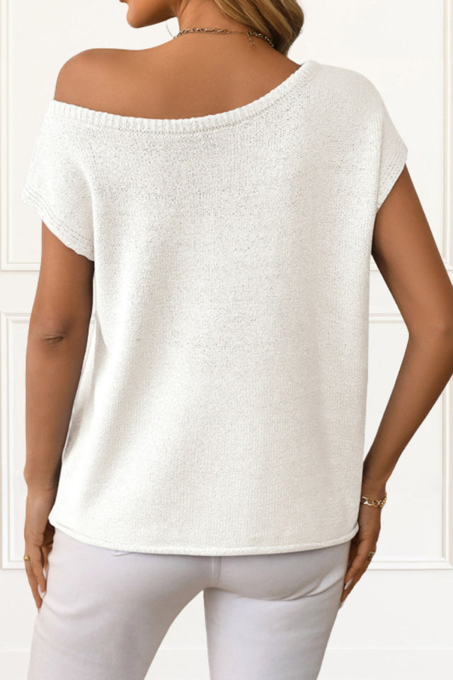 Nina Pullover Sweater Off Shoulder Short Sleeves Solid - Onze Montreal Red / S Sold by Ô-MARCHÉ Seller