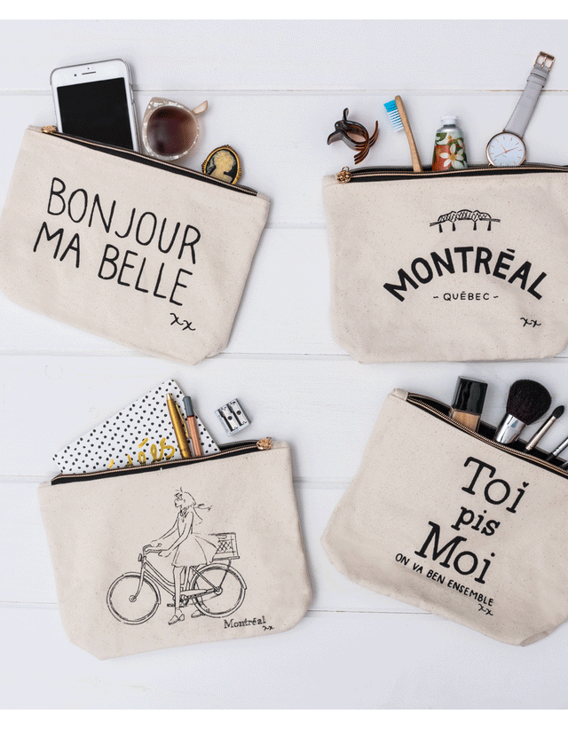 Girl On Bike Pouch Natural Canvas - Onze Montreal