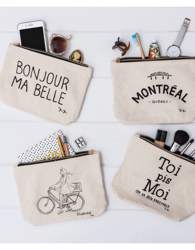 Girl on Bike Pouches I Love Montréal Natural Canvas - Onze Montreal